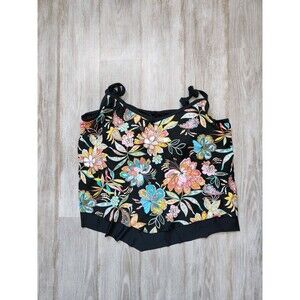 Maxine of Hollywood Tankini Swim Top Black Bright Floral Sz 42" Chest EUC